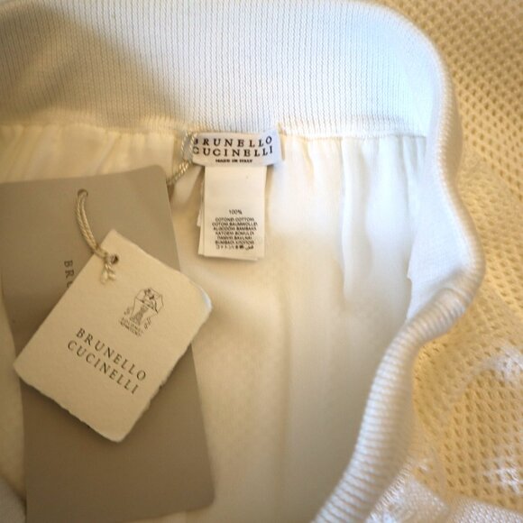 Brunello Cucinelli White Skirt Open Knit Cotton Drawstring Size Small New Tags - Picture 7 of 7